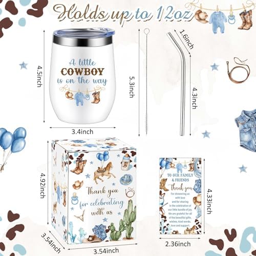 Hoolerry 6 Set Baby Shower Cups, 12oz Stainless Steel Tumbler, Cowboy - Image 2