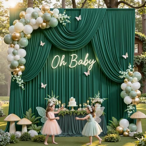 gogoparti 50x12ft Hunter Green Backdrop Curtain for Wedding Parties, 10 Panels (5x12 ft Each) Wrinkle-Free Dackdrop Curtains, Silky Draping Fabric for Birthday Party, Baby Shower, Photo Background - Image 2