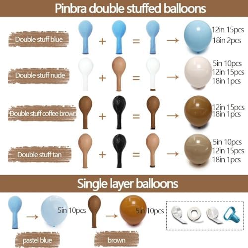 Brown And Blue Balloon Garland Double Stuffed Nude Tan Light Blue Beige Latex Balloon Arch Kit for Neutral Baby Shower Teddy Bear Gender Reveal Wedding Birthday Party Decorations - Image 3