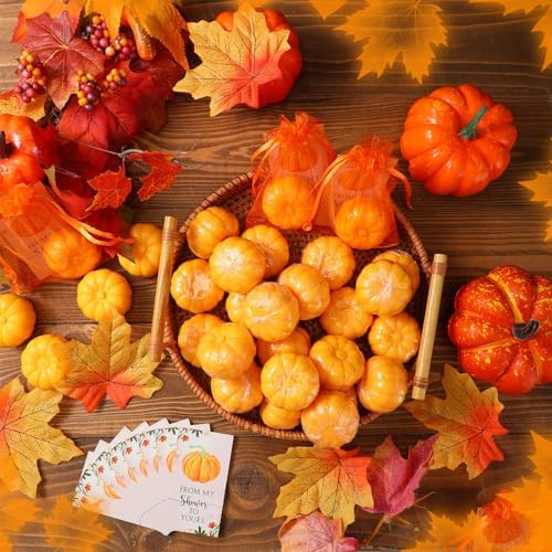 50 Set Pumpkin Soap Favors Thanksgiving Fall Bridal Shower Wedding Pumpkin Baby Shower Favor 50 Pumpkin Soap 50 Thanks Cards 50 Organza Bags Gender Reveal Gift Keepsake for Fall Party Guest - Image 3