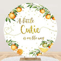 Laeacco 6.5x6.5FT Orange Baby Shower Round Backdrop Fabric Little Cutie Baby Shower Party Circle Background Gold Glitter Dots A Little Cutie is on the Way Gender Reveal Party Decor Photo Studio by Laeacco