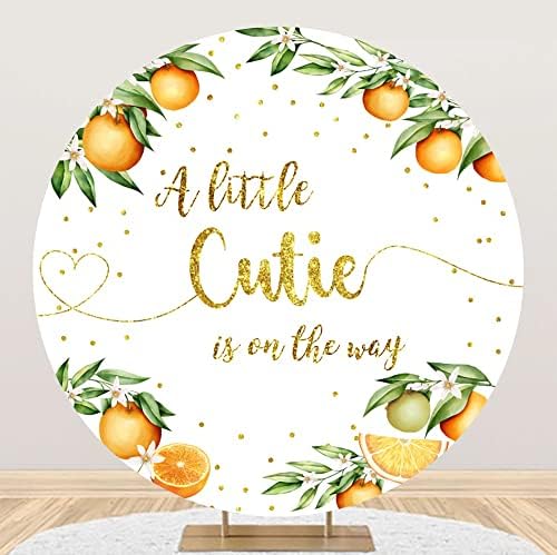 Laeacco 6.5x6.5FT Orange Baby Shower Round Backdrop Fabric Little Cutie Baby Shower Party Circle Background Gold Glitter Dots A Little Cutie is on the Way Gender Reveal Party Decor Photo Studio by Laeacco