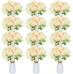 12 Set Artificial Hydrangea Peony Flowers with Vase, Champagne by Unknown