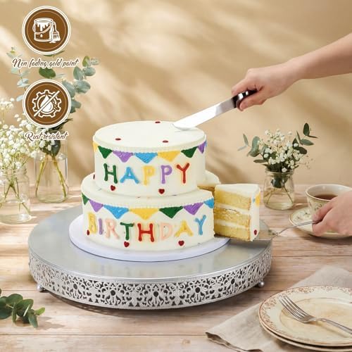 Wenqik 18 Inch Silver Cake Stand Metal Round with Cutter Spatula, Classic - Image 4