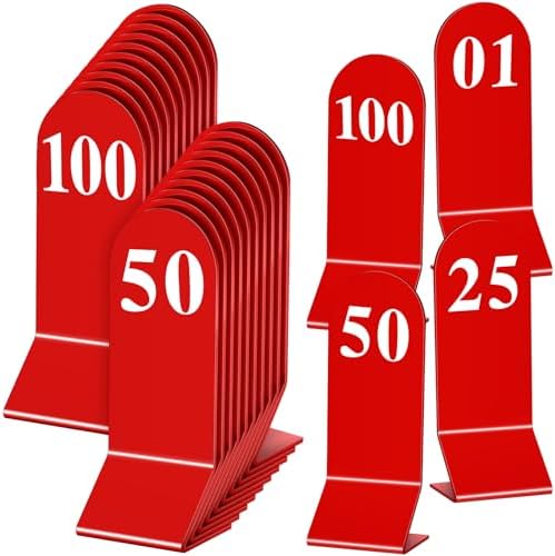Geetery 100 Pcs Acrylic Double Sided Table Numbers 1-100 Stands,Red by Geetery