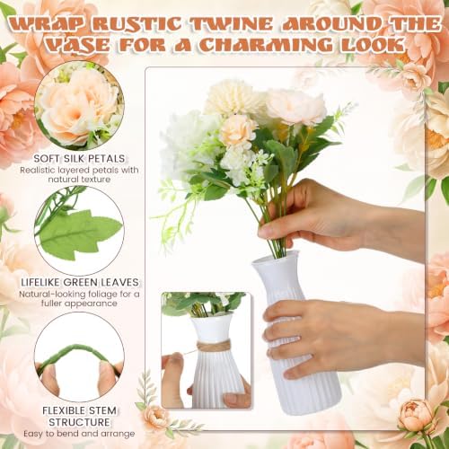 12 Set Artificial Hydrangea Peony Flowers with Vase, Champagne - Image 3