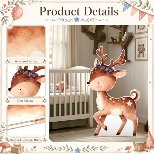 3.93ft Woodland Animal Deer Cardboard Cutout Giant Fawn Standee with Stand 47x28in Plastic Corrugated Board Photo Booth Prop for Forest Theme Baby Shower Birthday Party Yard Decorations - Image 4