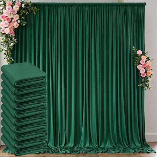 50 ft x 10 ft Wrinkle Free Hunter Green Backdrop Curtain for Parties, Polyester Dark Green Photo Backdrop Drapes 10 Panels 5x10ft for Baby Shower Wedding Birthday Party Photography Curtains by Outpain