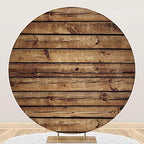 Laeacco 7.2x7.2FT Rustic Wood Round Backdrop Cover Polyester Vintage Brown Wooden Backdrop Wood Birthday Photo Background Newborn Baby Shower Gender Reveal Party Banner Boy Girl Birthday Photo Studio by Laeacco