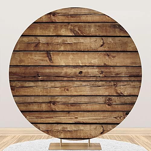 Laeacco 7.2x7.2FT Rustic Wood Round Backdrop Cover Polyester Vintage Brown Wooden Backdrop Wood Birthday Photo Background Newborn Baby Shower Gender Reveal Party Banner Boy Girl Birthday Photo Studio by Laeacco