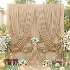 30ft×12ft Wrinkle Free Champagne Backdrop Curtain for Wedding Parties, 6 Panels 5×12ft Long Silky Polyester Fabric Backdrop Drapes Photo Back Drop Curtains for Birthday Photography Background Cloth by ENJOYYOURPARTY