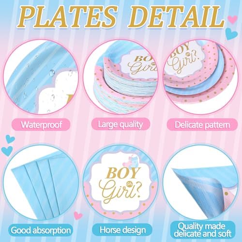 Potchen 452 Pcs Boy or Girl Plates Napkins Party Supply, Blue Pink - Image 2