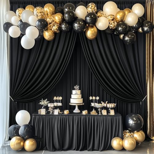 60ftx12ft Wrinkle Free Black Backdrop Curtains for Parties, Silky Polyester 12 Panels 12 ft Long Black Photo Backdrop Drapes Back Drop Cloth for Wedding Birthday Graduation Photography Background - Image 4