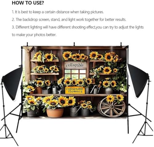 Rustic Sunflowers and Farmhouse Cart Background Sunflower Floral Party Decorations for Homes Gardens Weddings Birthdays Mothers Day Wedding Bridal Shower Versatile Indoor/Outdoor Decor (A, 9x6feet) - Image 3