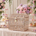 ELLDOO Crystal Wedding Card Box with Heart Lock, Vintage Money Card Box Treasure Chest Style Gold Gift for Wedding Receptions, Centerpiece Decor, Anniversary Keepsake, Gift, Small Size - Image 3
