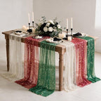 Artoid Mode 6PC Beige Red Green Gauze Table Runner 120 Inch 10FT, Glitter Metallic Foil Sheer for Wedding Anniversary Holiday Birthday Home Party Decor by ArtoidMode