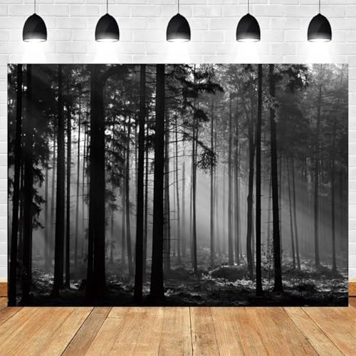 15x8ft Black and White Forest Backdrop Sunlight Beams Misty Trees Vertical Trunks Photography Background Natural Landscape Wedding Decoration Birthday Banner Portrait Photo Booth Prop - Image 2