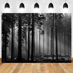 12x8ft Black and White Forest Backdrop Sunlight Beams Misty Trees Vertical Trunks Photography Background Natural Landscape Wedding Decoration Birthday Banner Portrait Photo Booth Prop - Image 2