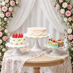 3 Pcs White Metal Cupcake Stand Scalloped Edge Dessert Display Tray - Image 2