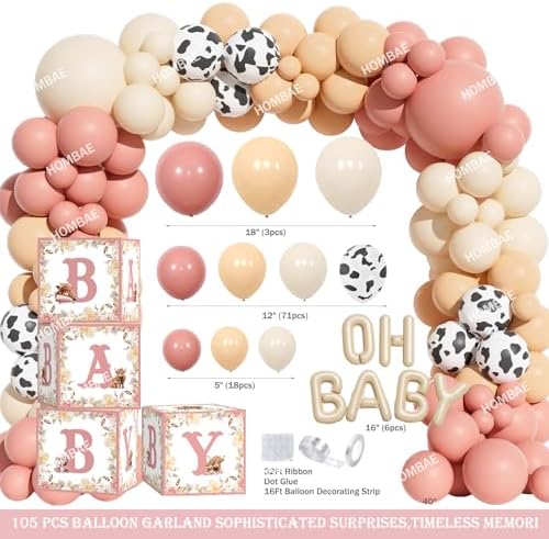 Hombae Highland Cow Baby Shower Decorations Girls, 129 PCs – Holy Cow Baby Shower Party Supplies with Floral Backdrop, Balloon Garland, It’s a Girl Cake Topper, Mommy To Be Sash, Headband - Image 3