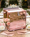 Rose Gold Acrylic Wedding Card Box with Slot and Lock, Mirror Acrylic Card Holder for Reception, Graduation, Bridal & Baby Shower, Birthday Party, Shiny Decorative Gift Boxes for Cards and Money by CORALMEE