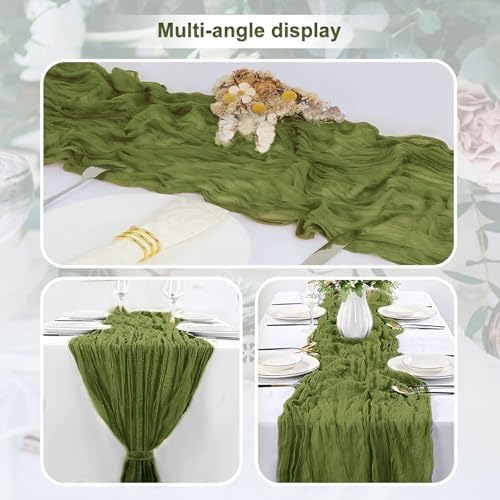12 Pack Olive Green Cheesecloth Table Runner 35x120 Inch 10Ft Rustic Gauze Cheese Cloth Table Runner Sheer Cheesecloth Table Runners for Wedding Party Bridal Shower Decoration - Image 5