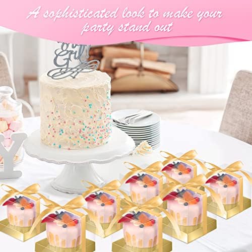 Thenshop 50 Pcs Clear Cupcake Boxes Individual 3.5 Inch, Gold - Image 4