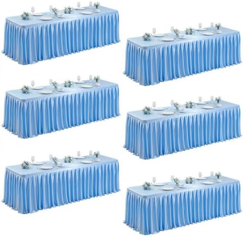 6 Packs Blue Satin Tablecloths Rectangle 6FT,Glitter Spandex Fitted Stretch Table Covers Wrinkle-Resistant Floor Length Shimmer Pleated Table Skirt for Wedding Parties Baby Shower Banquets by Partisky