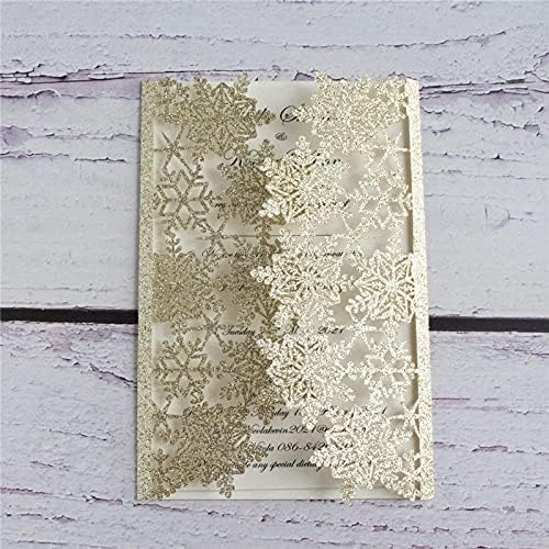 50 Piece Winter glitter snowflake invitation cards for wedding, bridal shower, baby shower, birthday, Christmas party and more (Gold) by Cylallen
