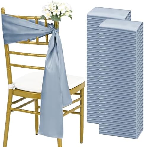 fani 60 PCS Satin Chair Sashes, 7x78 Inch, Dusty Blue by fani