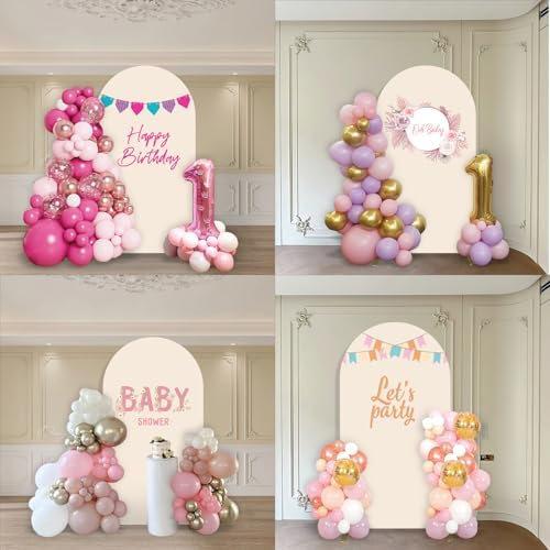 Metal Arch Backdrop Stand and Cover Set, 6.6FT Beige Reusable Spandex Fitted Backdrop Cover and Gold Wedding Arch Frame for Baby Shower, Birthday, Parties Decoration. - Image 7