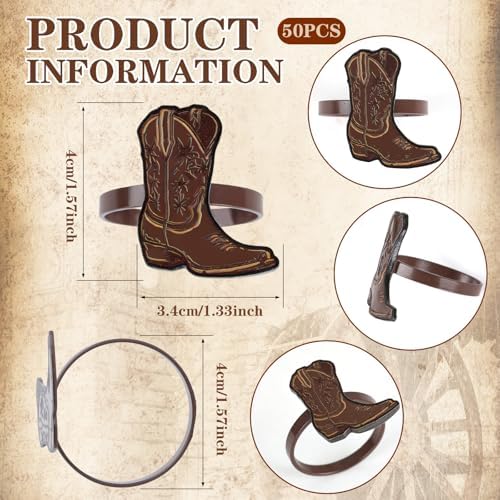 50PCS Western Party Decorations Cowboy Boot Napkin Rings Rustic Farmhouse Western Napkin Holder Metal Tissue Rings Buckles Cowboy Birthday Party Supplies - Image 3