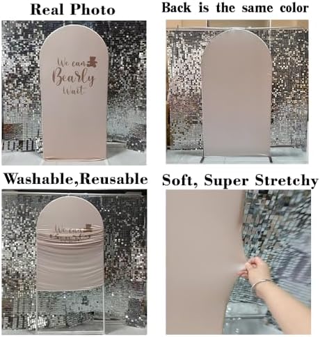 Beige Arch Backdrop Covers We Can Bearly Wait Theme Arch Stand Fabric Cover for Birthday Baby Shower Cake Table Supplies Decoration (3.3x6.6FT) - Image 6