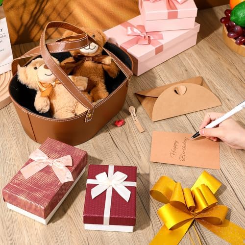 Wonderjune Empty Baskets for Gift Leather Thanksgiving Gift Bags, Brown - Image 5