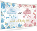 What Will Baby Be? Gender Reveal Backdrop Size 10x8 Ft Pink & Blue Clouds Design Boy or Girl Party Banner, Durable Polyester Photo Booth Background for Baby Shower Decorations by Unknown