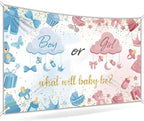 What Will Baby Be? Gender Reveal Backdrop Size 10x8 Ft Pink & Blue Clouds Design Boy or Girl Party Banner, Durable Polyester Photo Booth Background for Baby Shower Decorations by Unknown