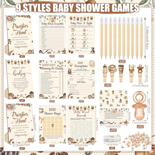 Sherr 476 Pcs Coffee Baby Shower Game Set, 9 Style Baby Shower Activities - Image 3