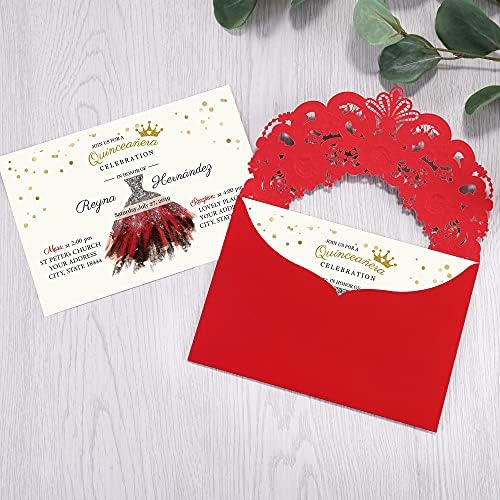 DORIS HOME 50pcs Red Personalized Laser Cut Flora Lace Invitation Cards - Image 2