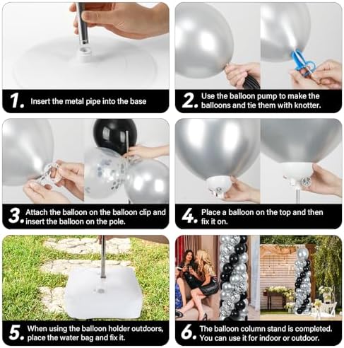 2 Sets Adjustable Balloon Column Stand Kit with Bases（Black & Silver） - Image 5