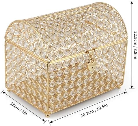 MDLUU Large Wedding Card Box, Treasure Chest Wedding Money Holder with Heart Shaped Lock, Crystal Bead Card Receiving Box for Wedding, Reception, Birthday Party - Image 3
