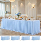 4 Pack Baby Blue Tablecloth for 8 Foot Rectangle Tables Tulle Table Skirt by PartyTalk
