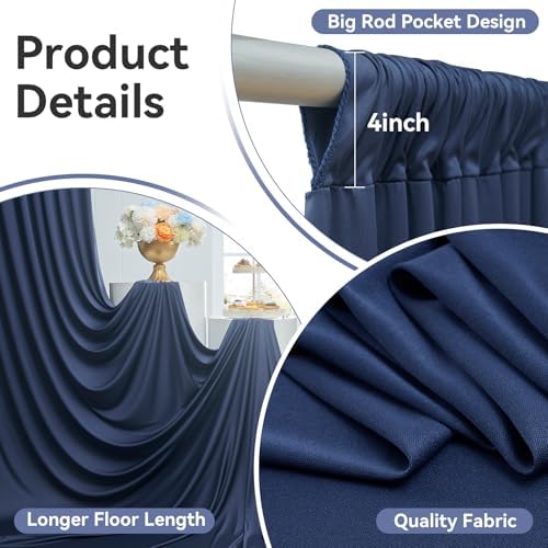 20ftx14FT Wrinkle Free Navy Blue Backdrop Curtain for Wedding Parties - Image 3