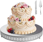 Wenqik Silver Metal Cake Stand 20 Inch with Cutting & Spatula by Wenqik