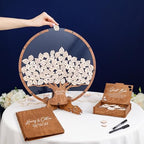 Wooden Tree Wedding Guest Book Alternative – Unique Drop Box Frame with Wooden Leaves, Rustic Wedding Decoration, Personalized Guestbook Set with Markers & Stand for Reception or Anniversary - Image 4