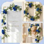 Riceshoot 6 Pcs 26 ft Artificial Eucalyptus Vines Garland with Flowers Faux Floral Greenery Garlands Rose Wreath for Wedding Party Arch Table Decor Backdrop Decorations (Blue and White) - Image 4