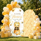 2PCS A Little Honey is on the Way Arch Backdrop Cover 6ft 7.2ft Stretchy Spandex Fitted Bumble Bee Baby Shower Backdrop for Honey Bee Baby Shower Party Decorations Supplies Photo Props - Image 4