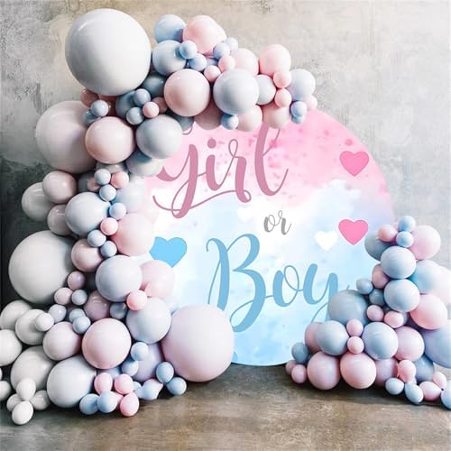 Polyester Diameter 5.5ft Gender Reveal Round Backdrop Girl or Boy Pink Blue Hearts Clouds Photography Background Pregnancy Surprise Party Decor Supplies Newborn Baby Shower Photo Booth Props - Image 3