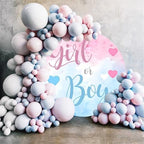 Polyester Diameter 7ft Gender Reveal Round Backdrop Girl or Boy Pink Blue Hearts Clouds Photography Background Pregnancy Surprise Party Decor Supplies Newborn Baby Shower Photo Booth Props - Image 3
