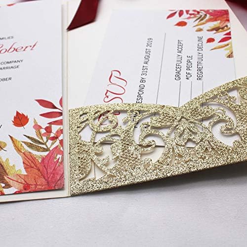 AdasBridal 25Pcs 250GSM Tri-Fold Glitter Wedding Invitations with RSVP Card - Image 7