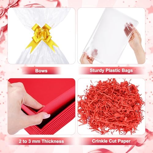 5 Pack Baskets For Gifts Empty, 10x12” Red Gift Basket Kit with Clear Bags Gold Bows 200g Crinkle Cut Paper Empty Gift Baskets to Fill Large Gift Baskets for Christmas, Birthdays, Holidays, Weddings - Image 6